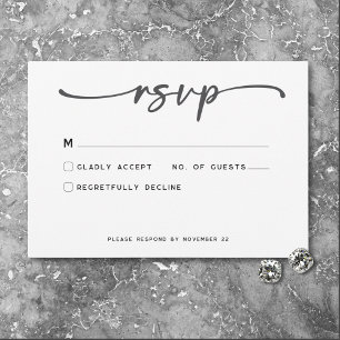 Modern Zwart Wit Script Minimale bruiloft RSVP Kaartje