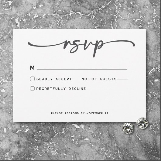 Modern Zwart Wit Script Minimale bruiloft RSVP Kaartje