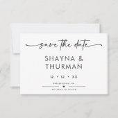 Modern Zwart Wit Script Minimale bruiloft Save The Date (Voorkant)