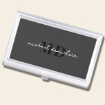 Modern zwart-wit script monogram visitekaarthouder<br><div class="desc">Een modern zwart-wit script monogram bagagelabel is professioneel. Het is perfect voor zwarte stijlvolle designliefhebbers en zakenmensen.</div>