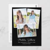 Modern zwart-wit script multi-foto Afstuderen Briefkaart (Voorkant / Achterkant)