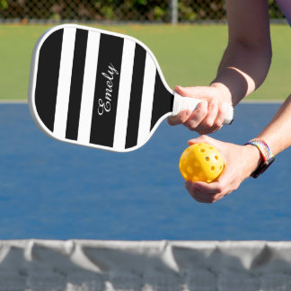 Modern Zwart-wit Script Naam Pickleball Paddle