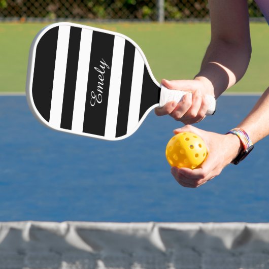 Modern Zwart-wit Script Naam Pickleball Paddle (Insitu)