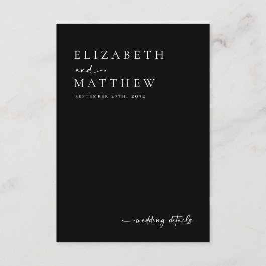 Modern zwart-wit script QR code bruiloft Informatiekaartje (Achterkant)