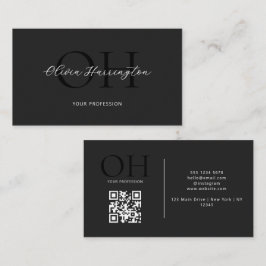 Modern zwart-wit script QR Code Monogram Visitekaartje