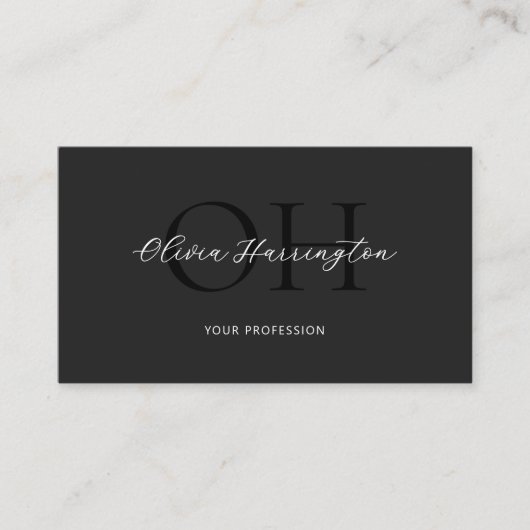 Modern zwart-wit script QR Code Monogram Visitekaartje (Voorkant)