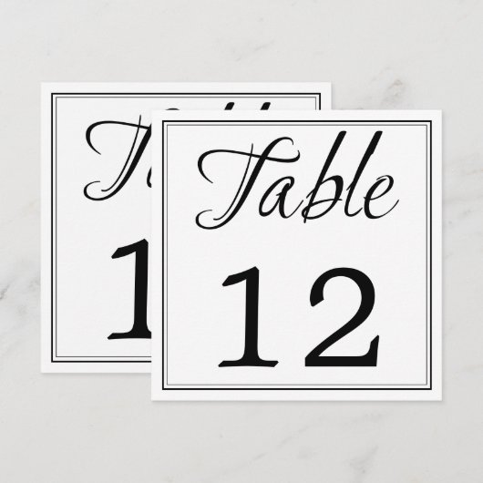Modern Zwart & Wit Script Tafelnummer Kaarten (Voorkant / Achterkant)