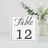 Modern Zwart & Wit Script Tafelnummer Kaarten (Staand voorkant)