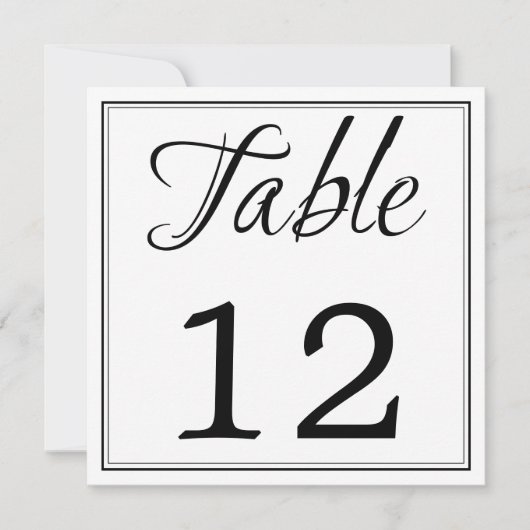 Modern Zwart & Wit Script Tafelnummer Kaarten (Voorkant)