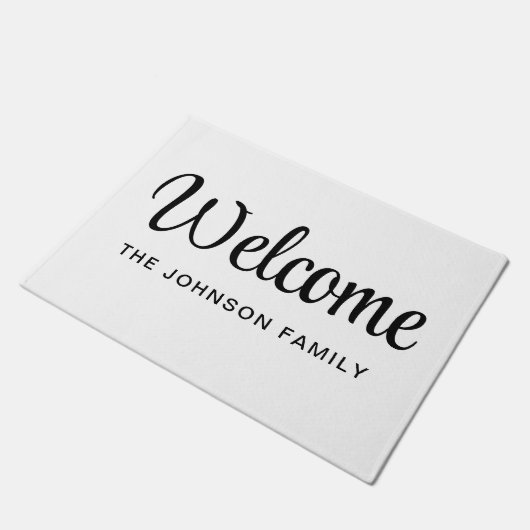 Modern zwart-wit script welkom deurmat (Schuin)