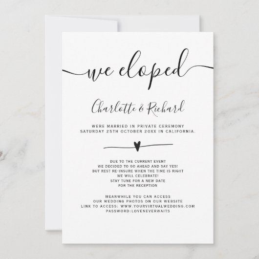 Modern zwart wit simpel hebben we trouwfoto's geke aankondiging (Voorkant)