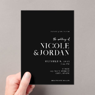 Modern zwart-wit Simple Chic Wedding Acryl Uitnodigingen