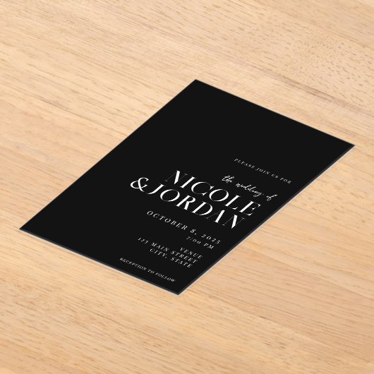 Modern zwart-wit Simple Chic Wedding Acryl Uitnodigingen (Laagn)
