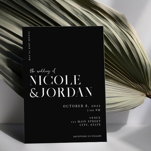 Modern zwart-wit Simple Chic Wedding Kaart