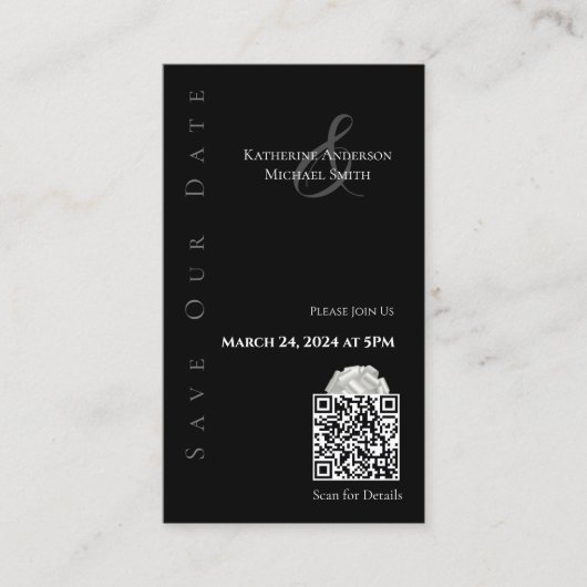 Modern Zwart-wit-Sla de Date-QR code op- Visitekaartje (Voorkant)