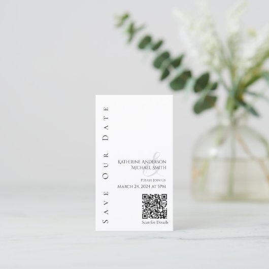 Modern Zwart-wit-Sla de Date-QR code op- Visitekaartje (Staand voorkant)