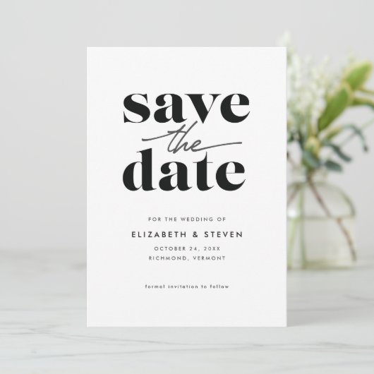 Modern zwart-wit, sla de datumkaart op save the date (Staand voorkant)