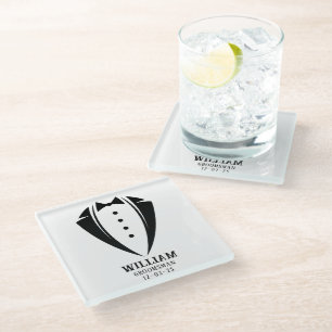 Modern zwart-wit smoking bruidsjonker cadeau glazen onderzetter