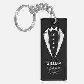 Modern zwart-wit smoking bruidsjonker cadeau sleutelhanger (Voorkant Links)