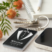 Modern zwart-wit smoking bruidsjonker cadeau sleutelhanger (Voorkant Rechts)
