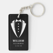 Modern zwart-wit smoking bruidsjonker cadeau sleutelhanger (achterkant)