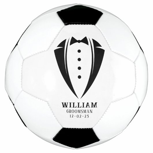 Modern zwart-wit smoking bruidsjonker cadeau voetbal (Voorkant)
