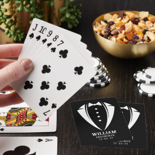 Modern zwart-wit smoking bruidsjonker geschenk pokerkaarten