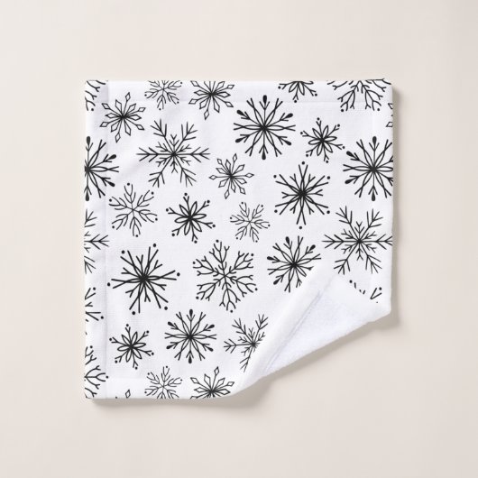 Modern Zwart Wit Sneeuwvlokken Bessen Ginger Brood Bad Handdoek (Wasdoekje)