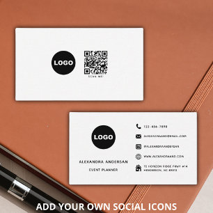 Modern Zwart Wit Social Media QR Code Logo Visitekaartje