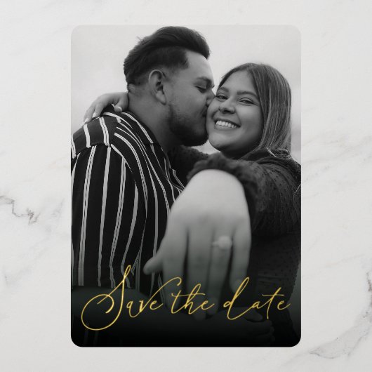 Modern zwart-wit sparen de Datum Folie Uitnodiging (Voorkant)