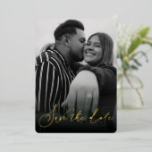 Modern zwart-wit sparen de Datum Folie Uitnodiging (Staand Voorkant)