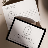 Modern zwart-wit sparen de Datum Monogram Crest Briefkaart