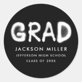 Modern zwart-wit spuitverf Afstuderen Ronde Sticker (Voorkant)