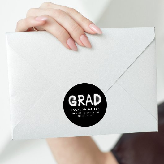 Modern zwart-wit spuitverf Afstuderen Ronde Sticker