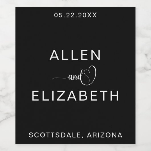 Modern Zwart-wit Stijlvol Bruiloft Sparkling W Wijn Etiket (Enkel label)