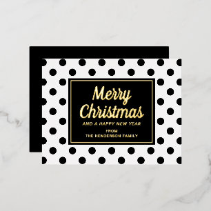 Modern Zwart Wit Stippen Kerstmis Goud Folie Feestdagen Briefkaart