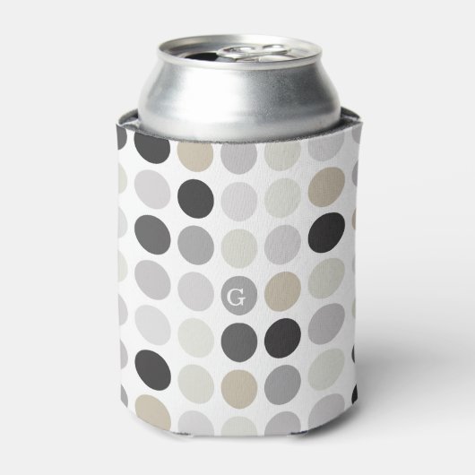 Modern zwart-wit stippenpatroon monogram blikjeskoeler (Blikje Voorkant)