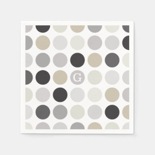 Modern zwart-wit stippenpatroon monogram servetten