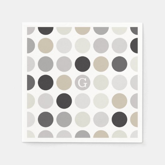 Modern zwart-wit stippenpatroon monogram servetten (Voorkant)
