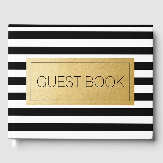 Modern Zwart Wit Streep Bruiloft Verjaardag Gastenboek (Voorkant)