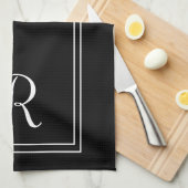 Modern zwart-wit streep monogram gepersonaliseerd theedoek (Quarter Fold)