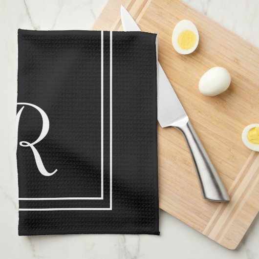 Modern zwart-wit streep monogram gepersonaliseerd theedoek (Quarter Fold)