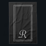 Modern zwart-wit streep monogram gepersonaliseerd theedoek<br><div class="desc">Moderne Zwart-wit Streep Monogram Gepersonaliseerde keukenhanddoek</div>