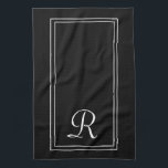 Modern zwart-wit streep monogram gepersonaliseerd theedoek<br><div class="desc">Moderne Zwart-wit Streep Monogram Gepersonaliseerde keukenhanddoek</div>