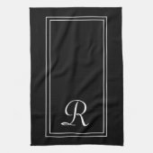 Modern zwart-wit streep monogram gepersonaliseerd theedoek (Verticaal)