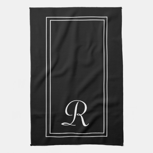 Modern zwart-wit streep monogram gepersonaliseerd theedoek (Verticaal)