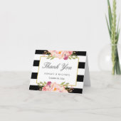 Modern Zwart Wit Strepen Classy Floral Dank u Bedankkaart (Voorkant)