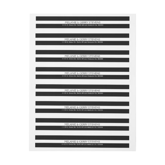 Modern Zwart & Wit Strepen Huwelijksetiket Omwikkelbaar Adreslabel (Vel)