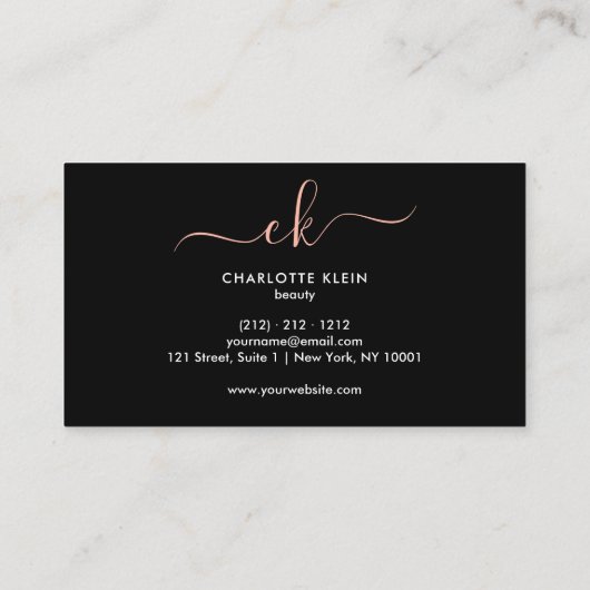 Modern zwart-wit strepen script Monogram Visitekaartje (Achterkant)