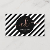 Modern zwart-wit strepen script Monogram Visitekaartje (Voorkant)